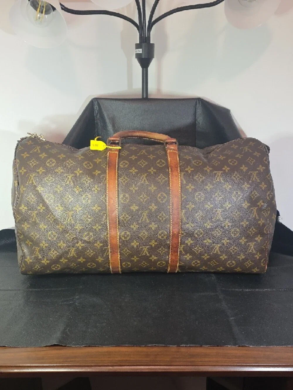 Vintage Louis Vuitton Keepall 60 Brown Monogram Duffel Bag with Leather Trim